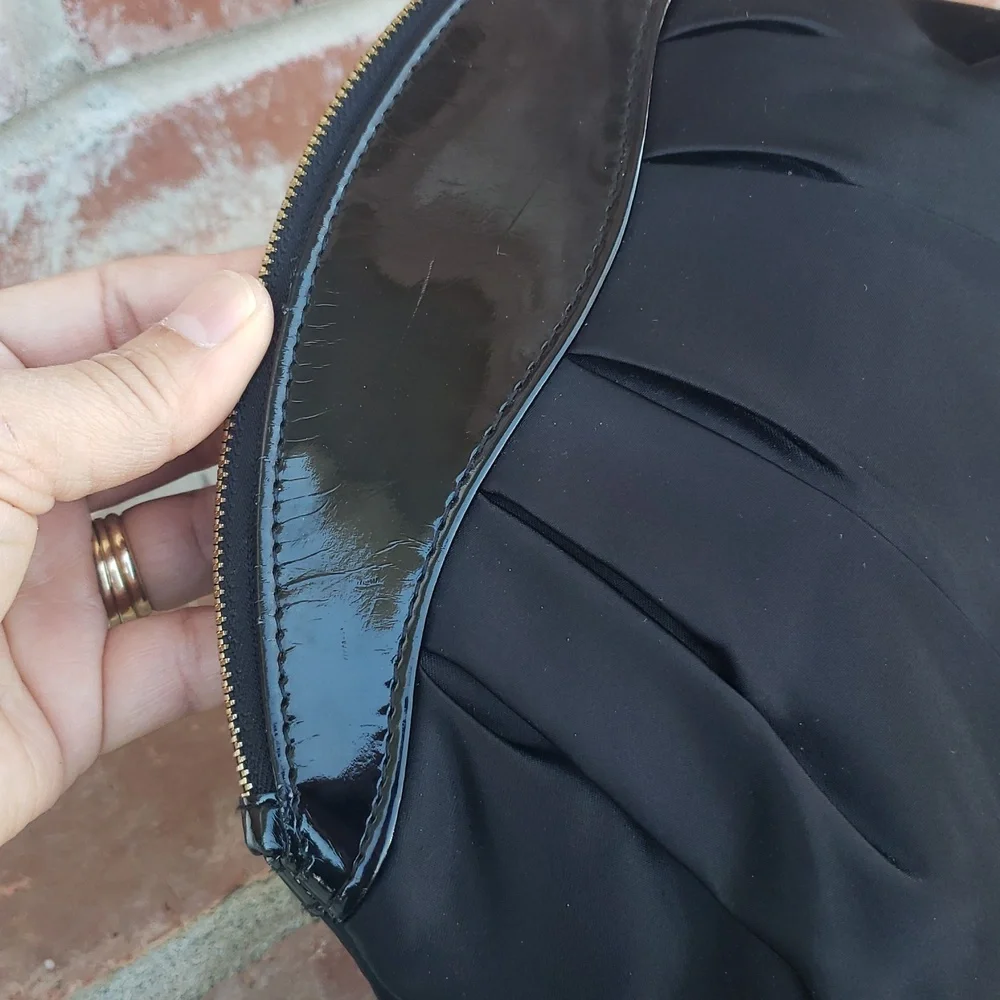 Dior Parfums Patent Leather Trim Satin Cosmetic Organizer Pouch Black Luxury